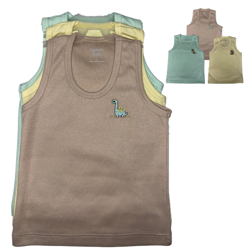 [4155] R1057 Set Camisilla Bordada x3 Dino Marron-Amarillo-Aguamarina Talla: 1