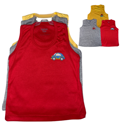 [4156] R1057 Set Camisilla Bordada x3 Carro Rojo-Amarillo-Gris Talla: 1