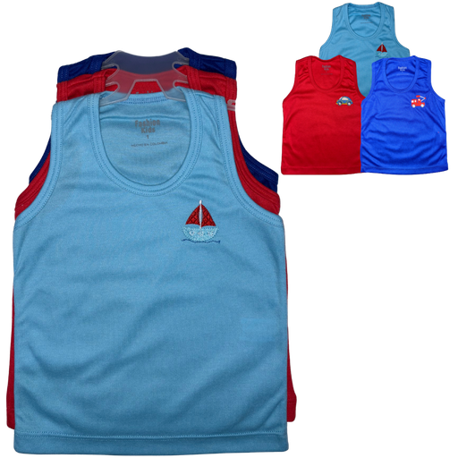 [4157] R1057 Set Camisilla Bordada x3 Carro Rojo-Azul Oscuro- Azul Claro Talla: 1