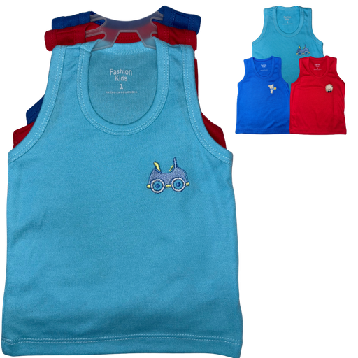 [4159] R1057 Set Camisilla Bordada x3 Leon Rojo-Azul Oscuro- Azul Claro Talla: 1