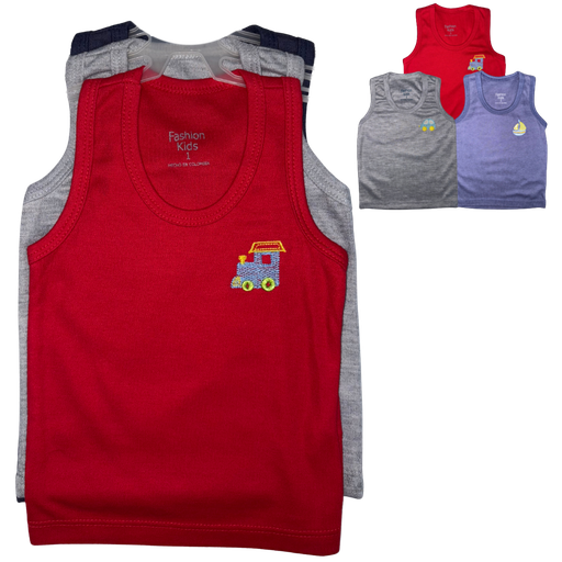 [4160] R1057 Set Camisilla Bordada x3 Tren Rojo-Gris-Azul Marino Talla: 1