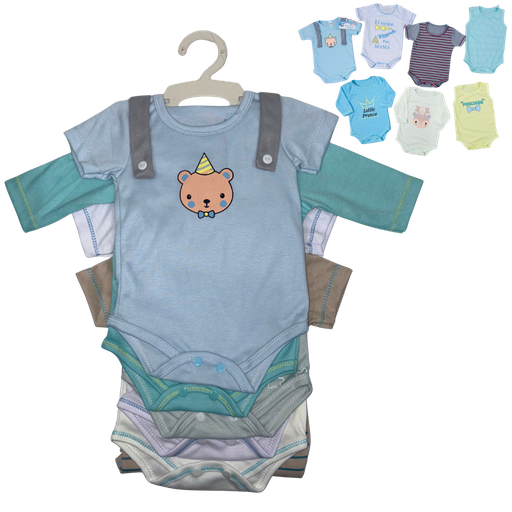 [4220] R749 Set de Mameluco Estampado x7 Azul/Niño Talla: Unica