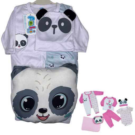 [4233] R0171 Conjunto x7 Piezas Almohada Panda Cobija Blanco