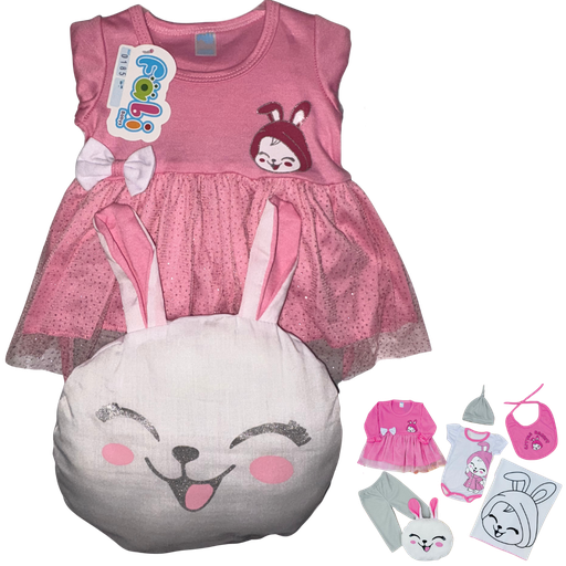 [4262] R0185 Conjunto x7 Piezas Almohada Conejo Cobija Fucsia