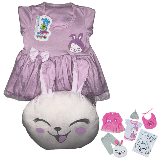 [4263] R0185 Conjunto x7 Piezas Almohada Conejo Cobija Lila