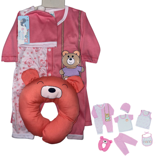 [4274] R0355 Conjunto x7 Piezas Almohada Oso Blanco/Fucsia