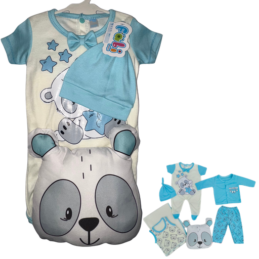 [4293] R0445 Conjunto x7 Piezas Almohada Oso Blanco/Azul Claro