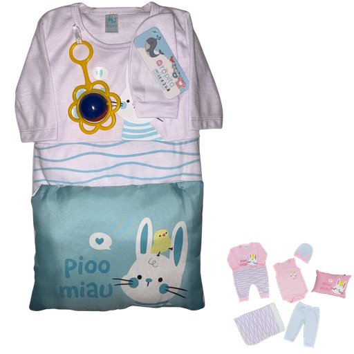 [4296] R0443 Conjunto x7 Piezas Almohada Conejo/Pollito Aguamarina