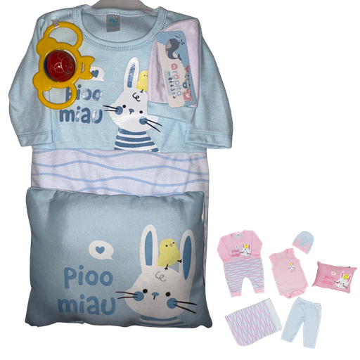 [4297] R0443 Conjunto x7 Piezas Almohada Conejo/Pollito Azul