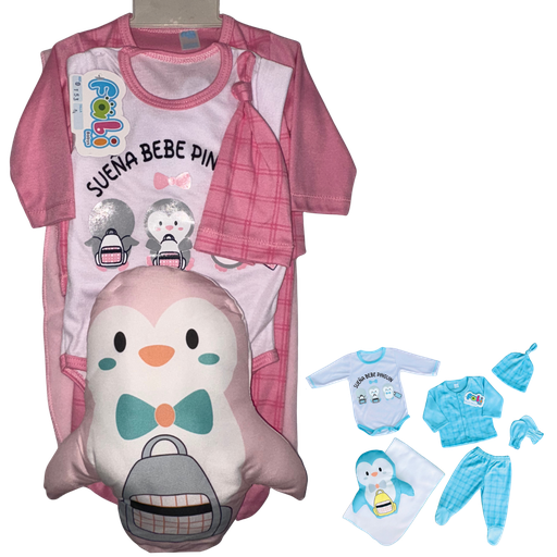 [4305] R0153 Conjunto x7 Piezas Almohada Pingüino Fucsia