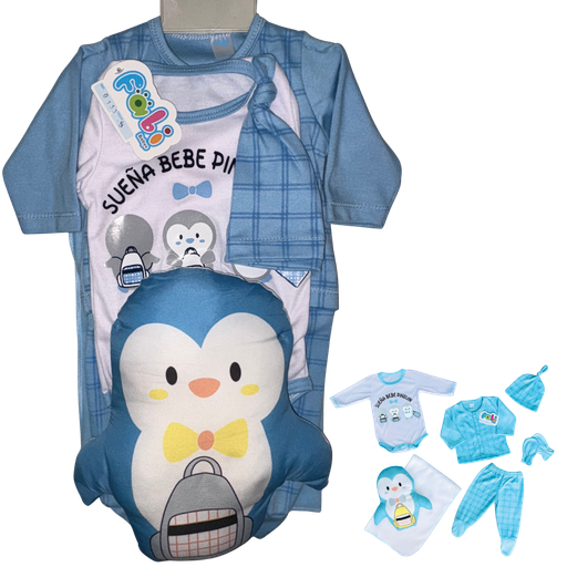 [4308] R0153 Conjunto x7 Piezas Almohada Pingüino Azul Oscuro