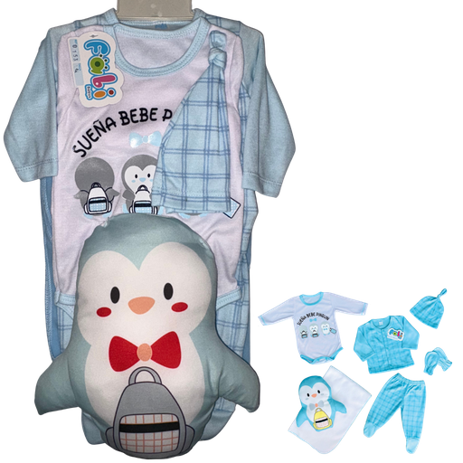 [4309] R0153 Conjunto x7 Piezas Almohada Pingüino Azul Claro