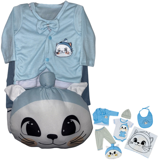 [4312] R0186 Conjunto x7 Piezas Almohada Gato Azul Claro