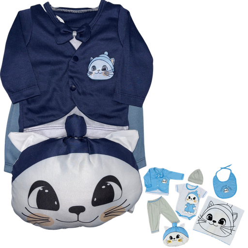 [4313] R0186 Conjunto x7 Piezas Almohada Gato Azul Marino