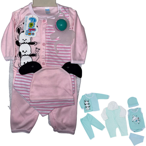 [4317] R0188 Conjunto x7 Piezas Sonajero Puppy Rosado