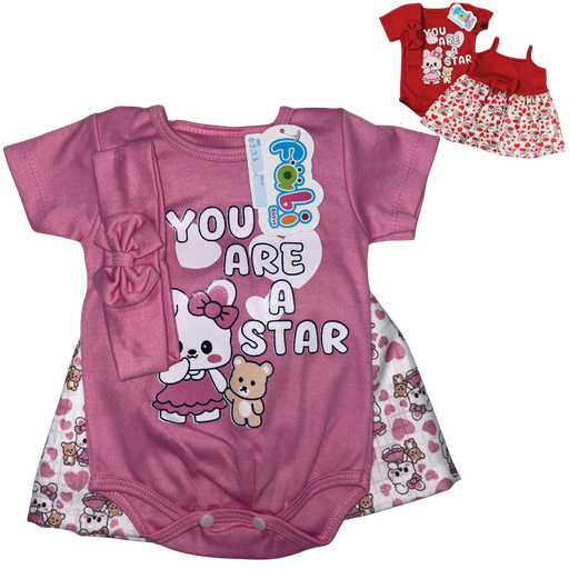 [4333] R0233 Conjunto x3 Piezas Vestido Coneja/Oso Rosado