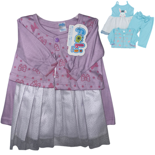 [4337] R0126 Conjunto x3 Piezas Vestido Lazos Lila