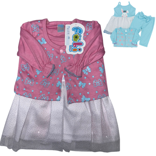 [4339] R0126 Conjunto x3 Piezas Vestido Lazos Rosado Oscuro