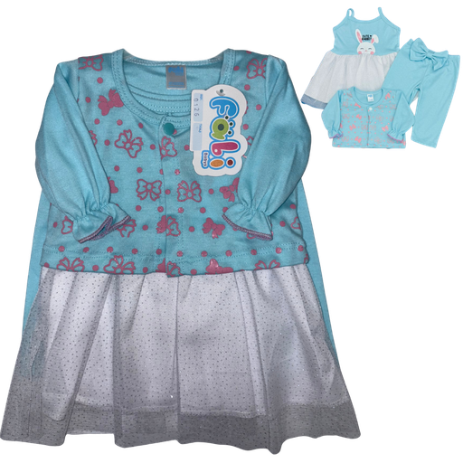 [4342] R0126 Conjunto x3 Piezas Vestido Lazos Azul