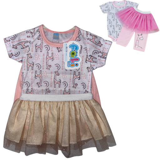 [4349] R0328 Conjunto x3 Piezas Vestido Jirafa Salmon