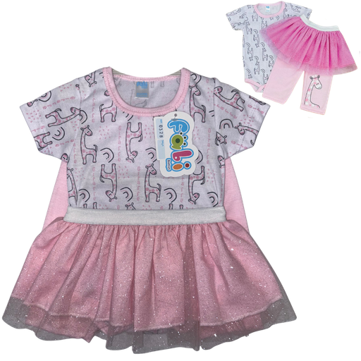 [4350] R0328 Conjunto x3 Piezas Vestido Jirafa Rosado