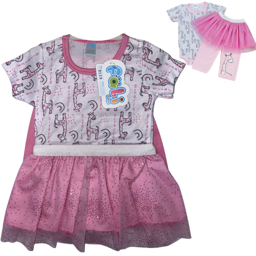 [4352] R0328 Conjunto x3 Piezas Vestido Jirafa Rosado Oscuro