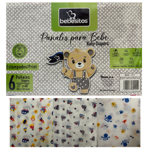 [4622] ACC Pañales de Tela BBX190 53x101cm x6 Unidades Niño