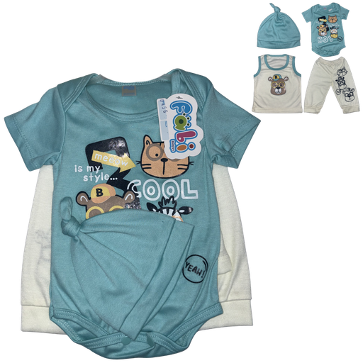 [4650] R-ecu Conjunto Malla x4 Oso Beige/Aguamarina Talla: Unica Niño