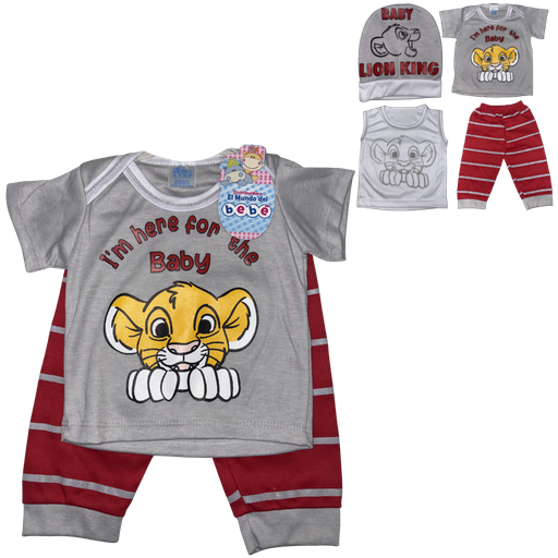 [4653] R-ecu Conjunto Malla x4 Leon Baby Rojo/Gris Talla: Unica Niño
