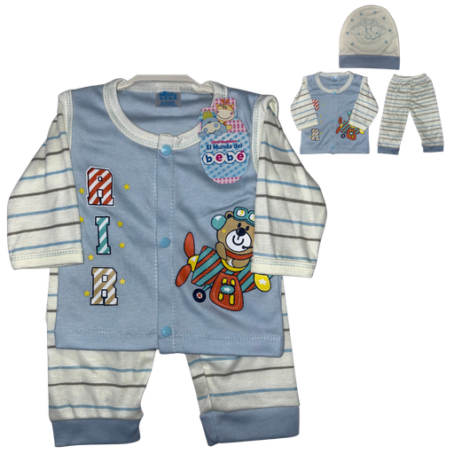 [4654] R-ecu Conjunto Malla x4 Avion Oso Azul/Beige Talla: Unica Niño