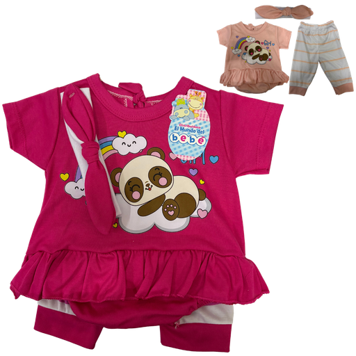 [4661] R-ecu Conjunto Malla x3 Oso Fucsia Talla: Unica Niña