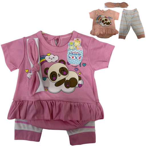 [4662] R-ecu Conjunto Malla x3 Oso Rosado Talla: Unica Niña