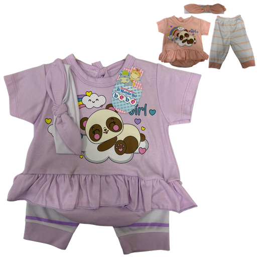 [4663] R-ecu Conjunto Malla x3 Oso Lila Talla: Unica Niña