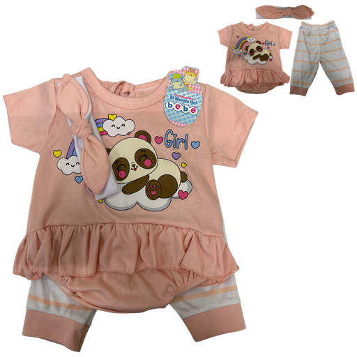 [4664] R-ecu Conjunto Malla x3 Oso Salmon Talla: Unica Niña