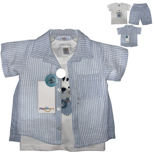 [4816] R7073 Conjunto Bermuda Lino Niño Baby Tiger (Línea Premium) Azul Talla: 18-24