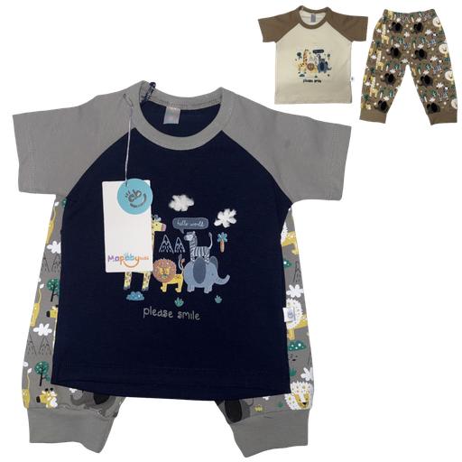 [4826] R7071 Pijama Animales Niño (Línea Premium) Azul/Gris Talla: 12-18