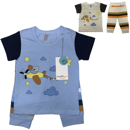 [4830] R7074 Pijama Avión Niño (Línea Premium) Azul Talla: 9-12