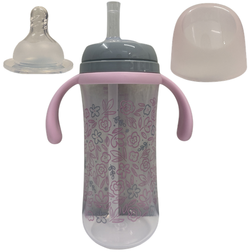 [4920] ACC Tetero con Pitillo 10onz 0+ A77970 Flores Rosado