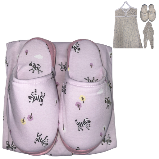 [5124] RDN Pijama Mamá y Bebé + Pantuflas Cebra Rosada Talla: XL/40