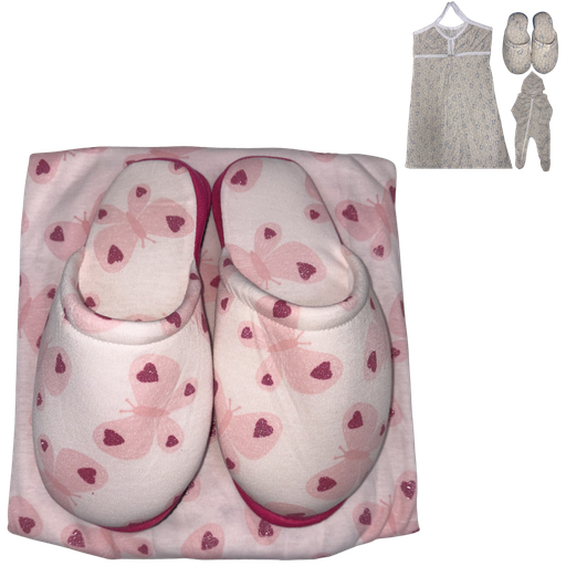 [5123] RDN Pijama Mamá y Bebé + Pantuflas Mariposa Rosada Talla: L/38
