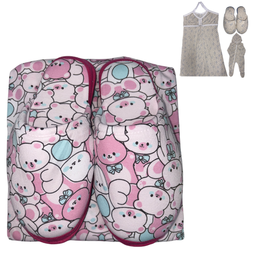 [5126] RDN Pijama Mamá y Bebé + Pantuflas Oso Fucsia Talla: XL/40