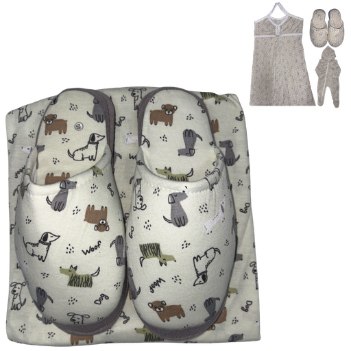 [5122] RDN Pijama Mamá y Bebé + Pantuflas Perro Verde Talla: XL/40