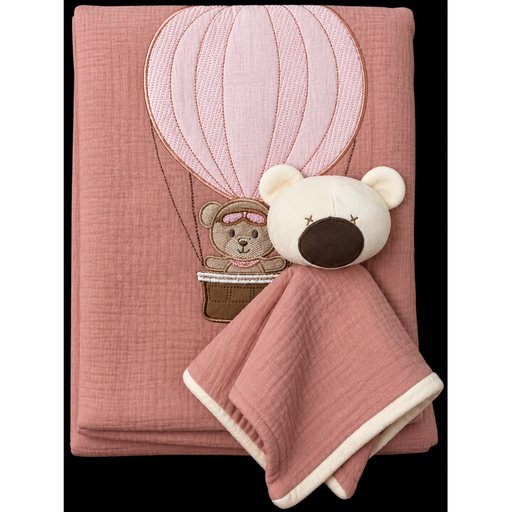 [5286] R07 Cobija + Muñeco de Apego Oso Rosado
