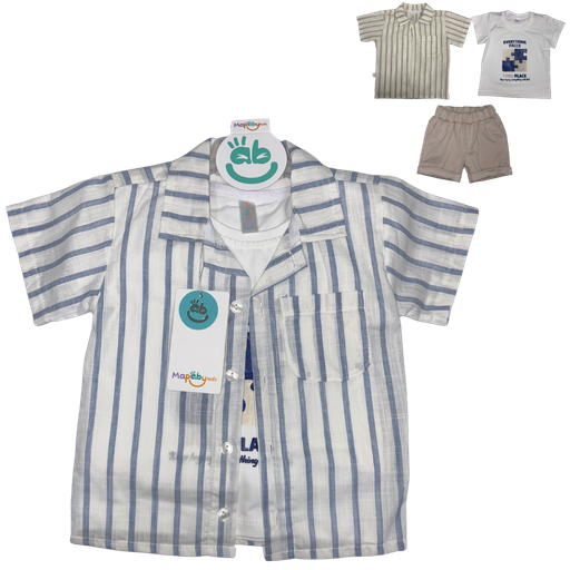 [5301] R8045 Trio Bermuda Rayas Fichas (Línea Premium) Niño Azul Talla: 18-24