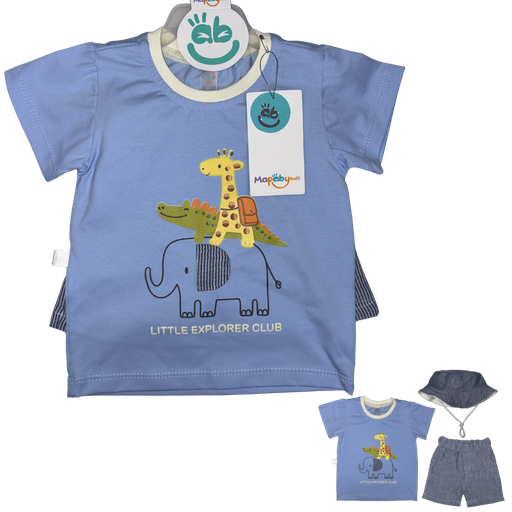 [5304] R8043 Conjunto Animales Sombrero (Línea Premium) Niño Azul Talla: 12-18