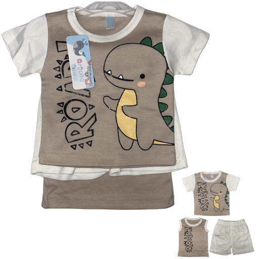 [5309] R0373 Conjunto x3 Piezas Dino Beige Niño Talla: 6-12