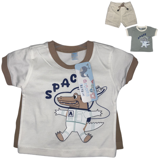 [5322] R0428 Conjunto Bermuda x2 Piezas Space Beige Niño Talla: 12-18