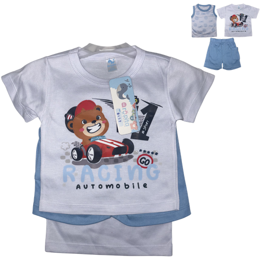 [5329] R0452 Conjunto x3 Piezas Carreras Azul Niño Talla: 12-18