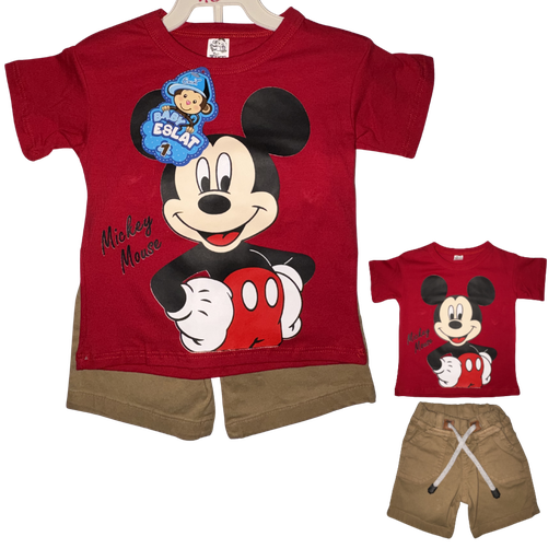 [5371] RM090 Conjunto Bermuda x2 Piezas Mickey Niño Colores Sutidos Talla: 2