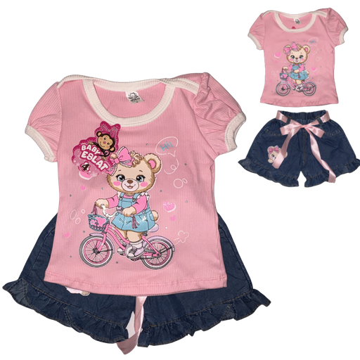 [5376] RB2601 Conjunto Bermuda x2 Piezas Osita Niña Colores Sutidos Talla: 2